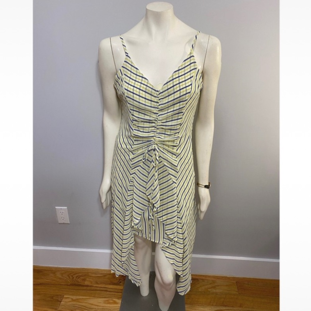 Yellow & Navy Front Draw String Ruffle Dress - Picture 4 of 12